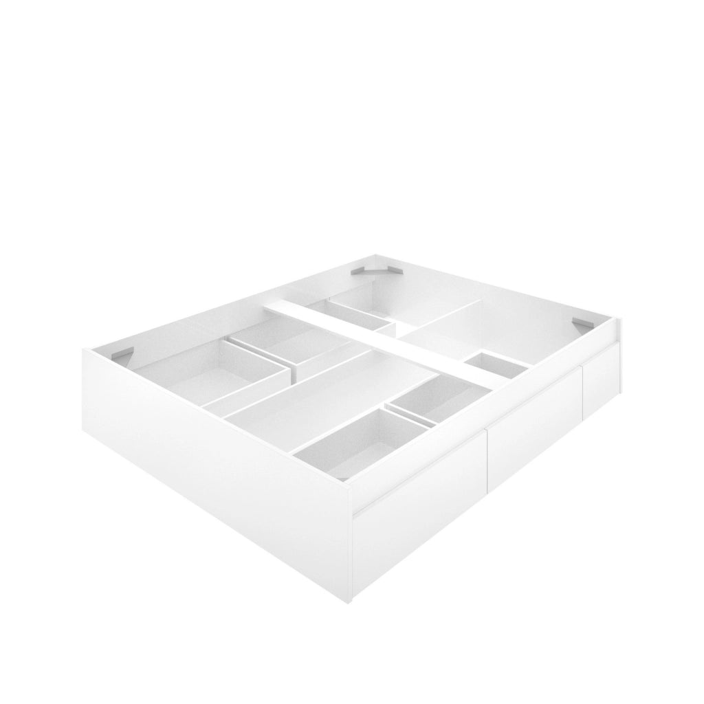 Letto matrimoniale Angus, Sommier giroletto, Struttura letto contenitore con 4 cassetti, 197x160h37 cm, Bianco