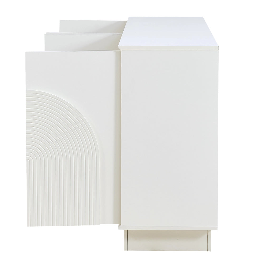 Credenza con ante decorative arrotondate, 4 ante, in MDF, finitura opaca, 160 x 38 x 80 cm, bianco