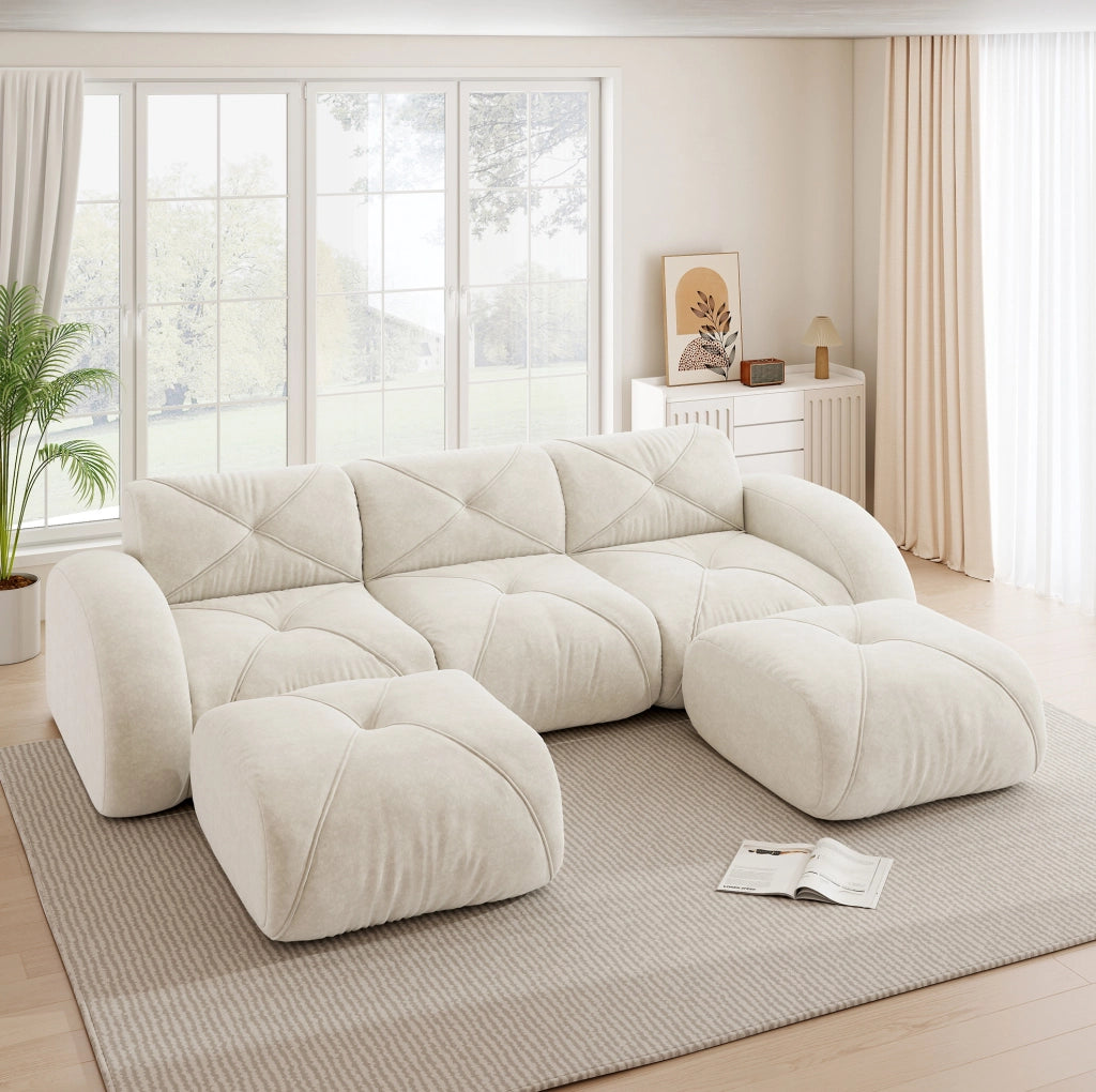 Divano modulare senza struttura in ciniglia beige chiaro HOMVRA