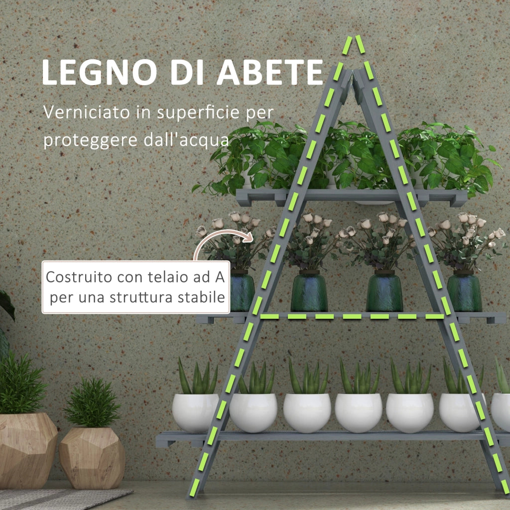 Portapiante Verticale 3 Livelli a Doghe, in Legno di Abete, 100x36x112 cm, Grigio