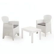 Trade Shop - Set Salotto Con Tavolino 2 Poltrone Bianco Effetto Rattan Con Cuscini Giardino 591073 -