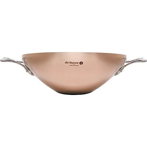 DE BUYER 624732 Prima Matera Wok in Rame con 2 Manici 32 cm Induzione Acciaio Inox colore Rame - Argento