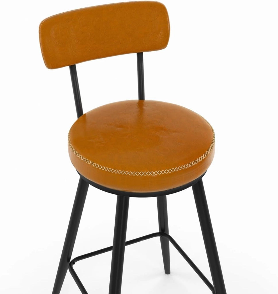 Set di 4 sgabelli da bar ISAURE in PU marrone con cuciture e gambe in metallo nero