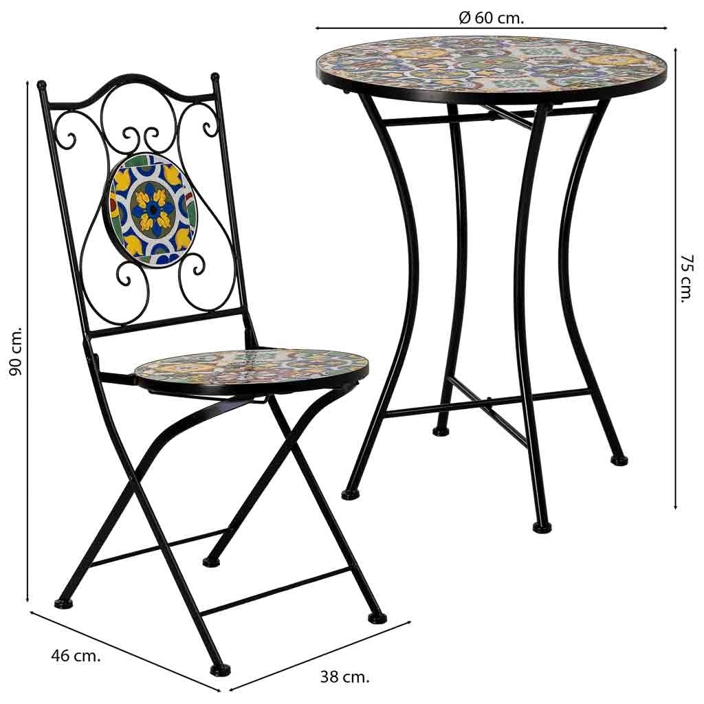 Tavolo e 2 sedie, metallo Giallo, 60x60x75h cm, 38x46x90h cm