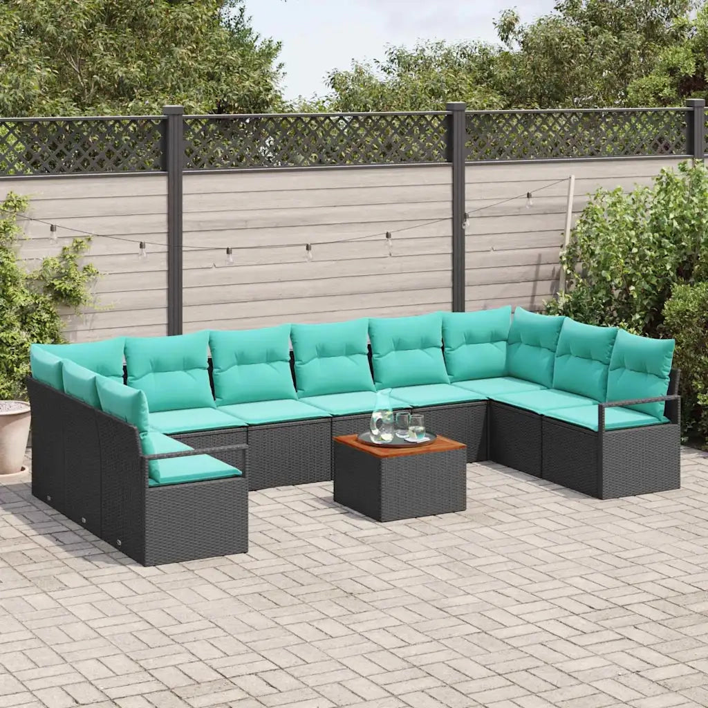Set Divano da Giardino con cuscino 11 pcs Nero polyrattan
