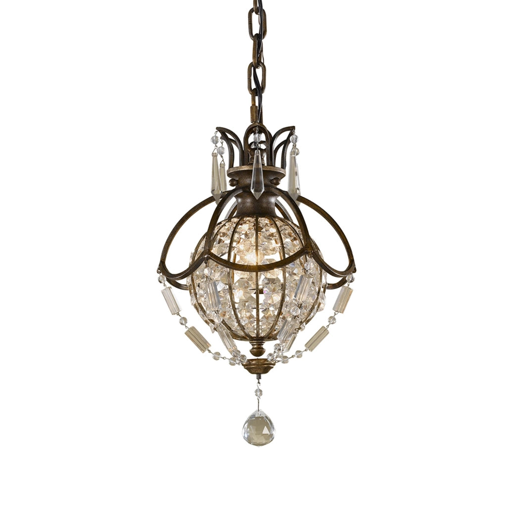 Sospensione Contemporanea Bellini Acciaio Bronzo Ossidato Cristallo 1 Luce E14