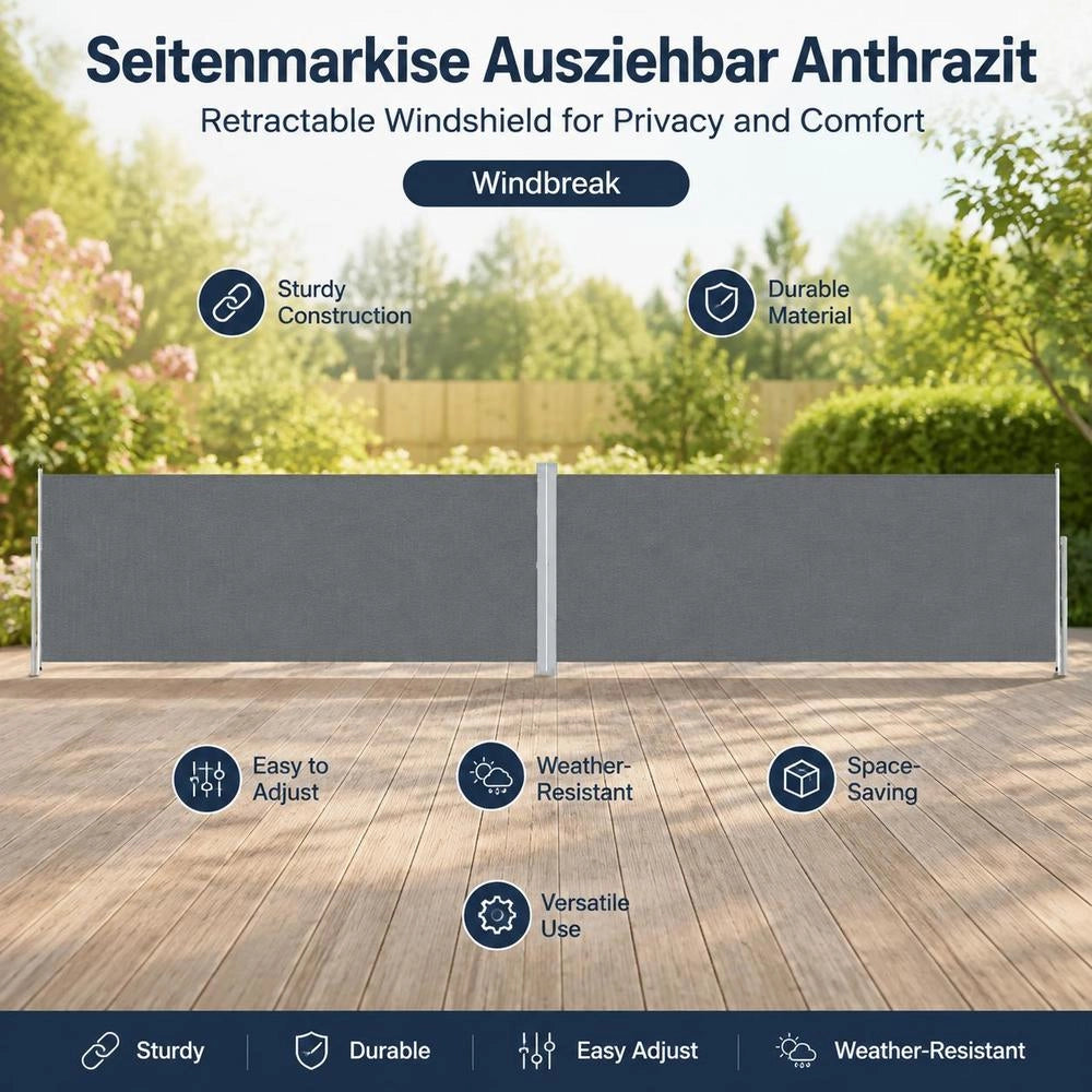 Extendable Side Awning, Anthracite, 200x1000 Cm