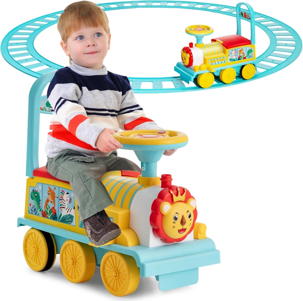 Treno elettrico per bambini, auto per bambini con musica e luci, guida realistica con pista in PP, spazio nascosto, carico 25 kg, per ragazzi e ragazze 3 anni + (nero+rosso)