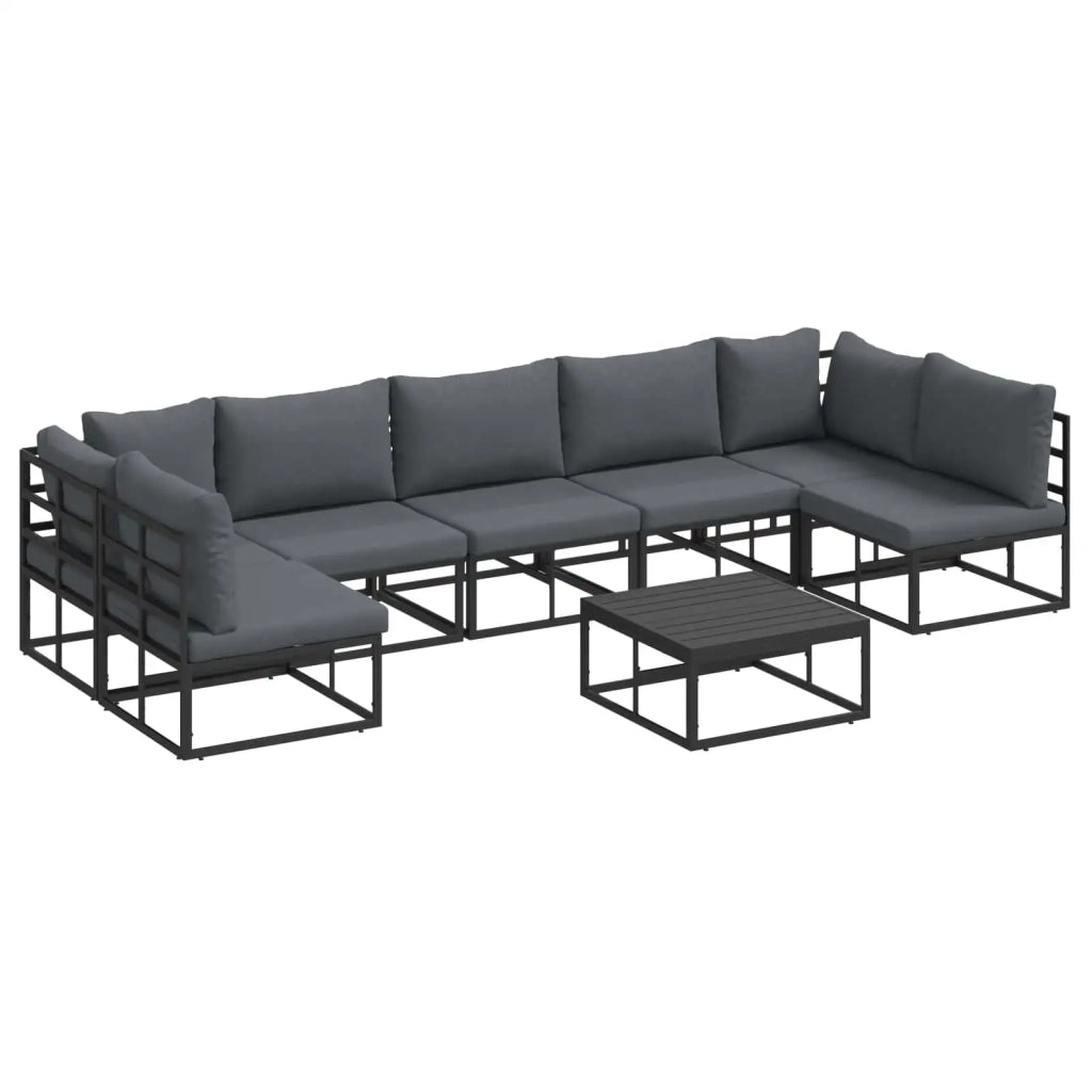 Set Divano da Giardino con cuscino 8 pcs Nero Alluminio 3378851