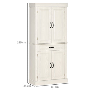 Credenza Alta 80x35x180 cm 2 Armadietti 1 Cassetto Bianco