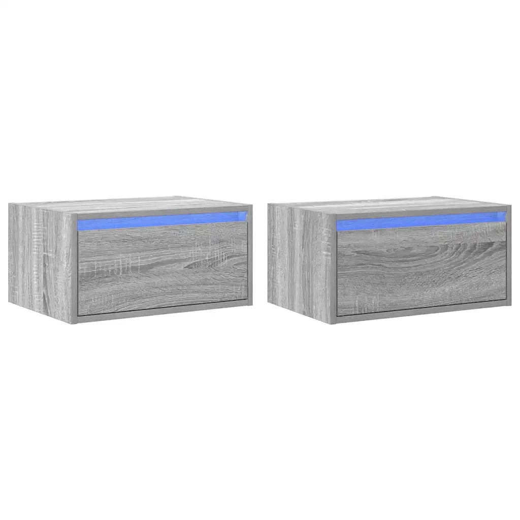 vidaXL Comodini a Parete con luci LED 2 pz Grigio Sonoma