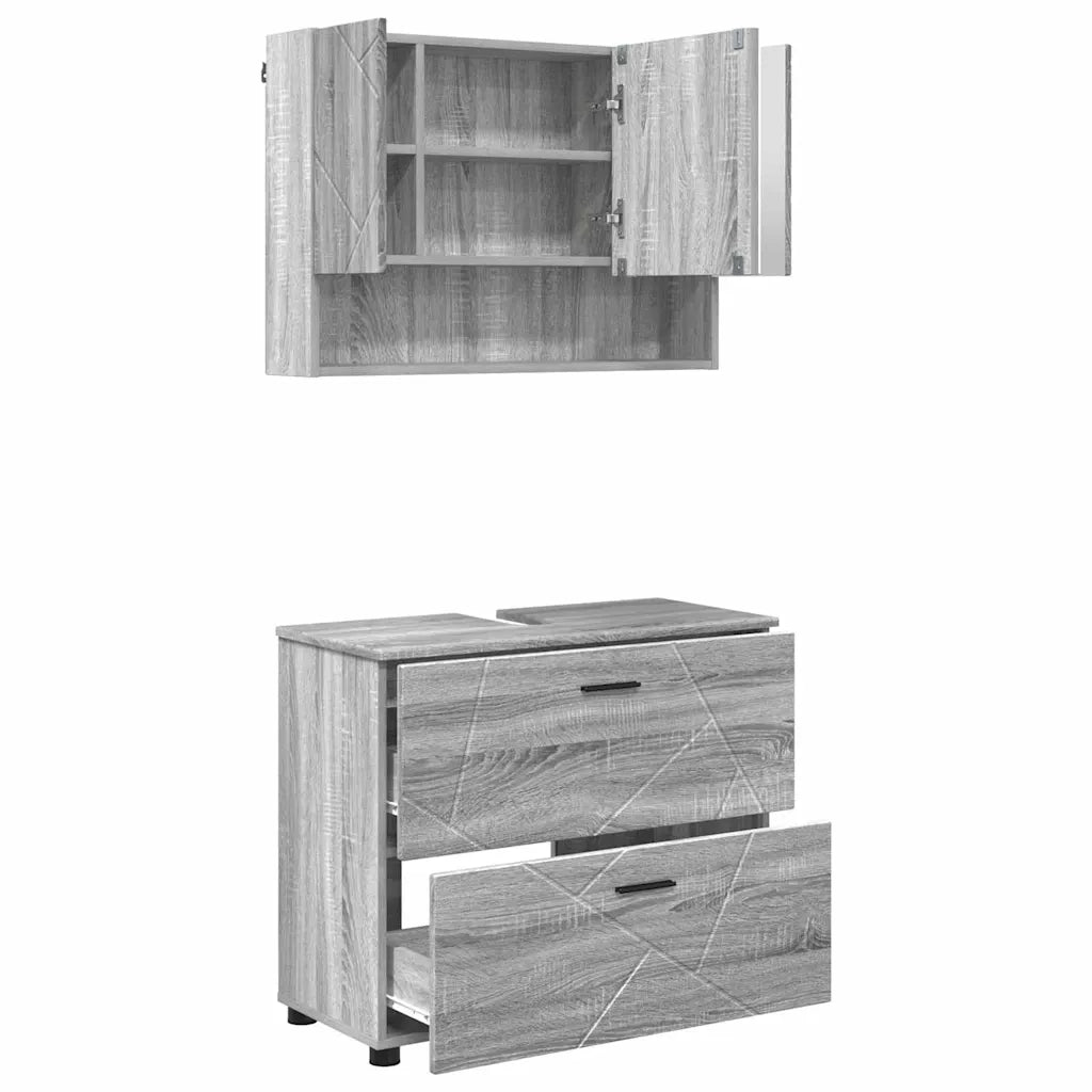 Set di mobili per il bagno con cassetto 2 pcs Grigio Sonoma