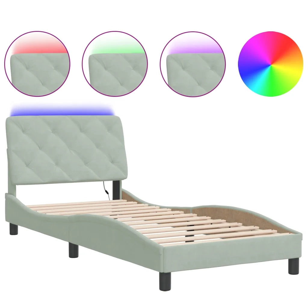 Giroletto con LED senza Materasso-Struttura Letto Grigio Chiaro 90x200 cm in Velluto