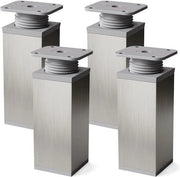 Piedini per mobili profilo quadrato inox grigio - set da 4 - 40 x 40 mm - 120 mm (+ 20 mm) - viti in legno incluse