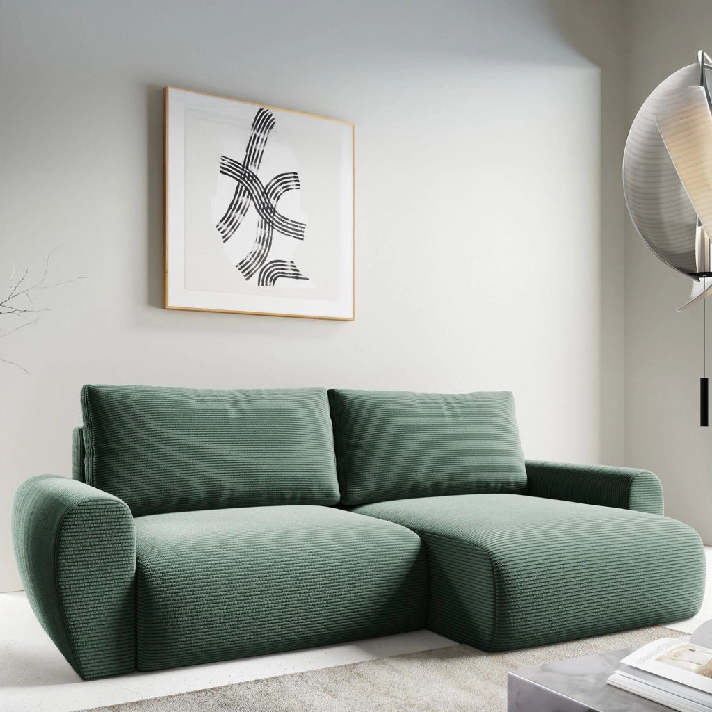Paullo, Divano Letto con Penisola Contenitore, 253x153 cm Verde