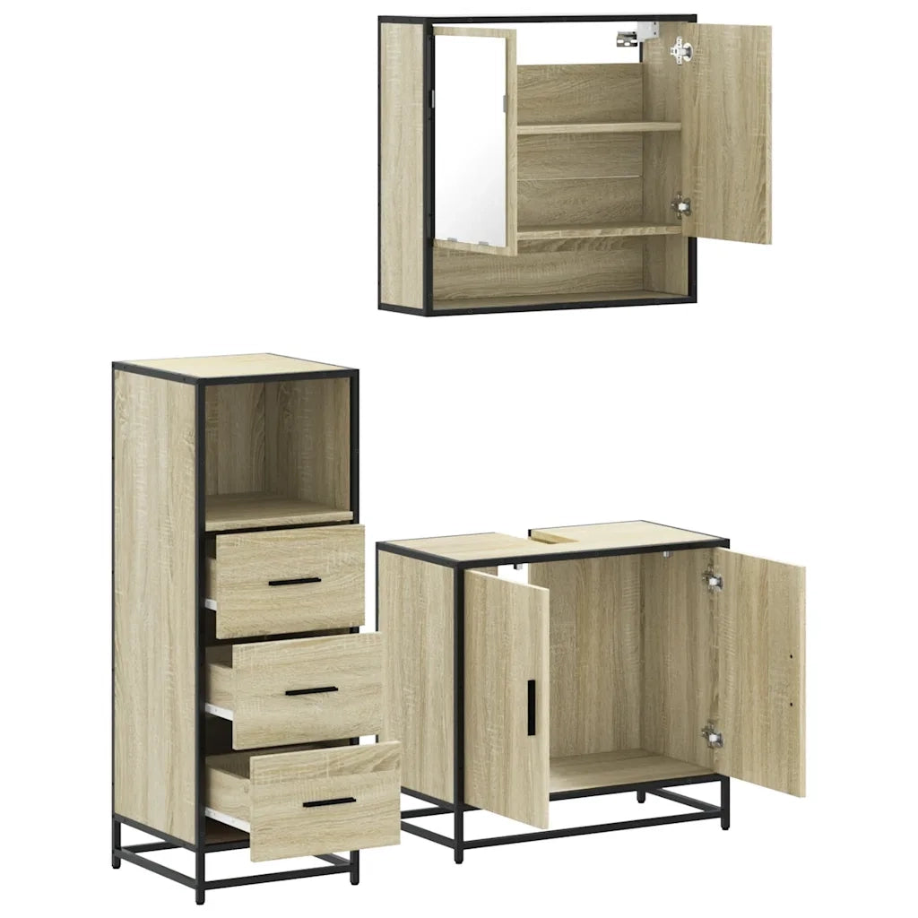 Set Mobili da Bagno 3 pz Rovere Sonoma in Legno Multistrato 3301036