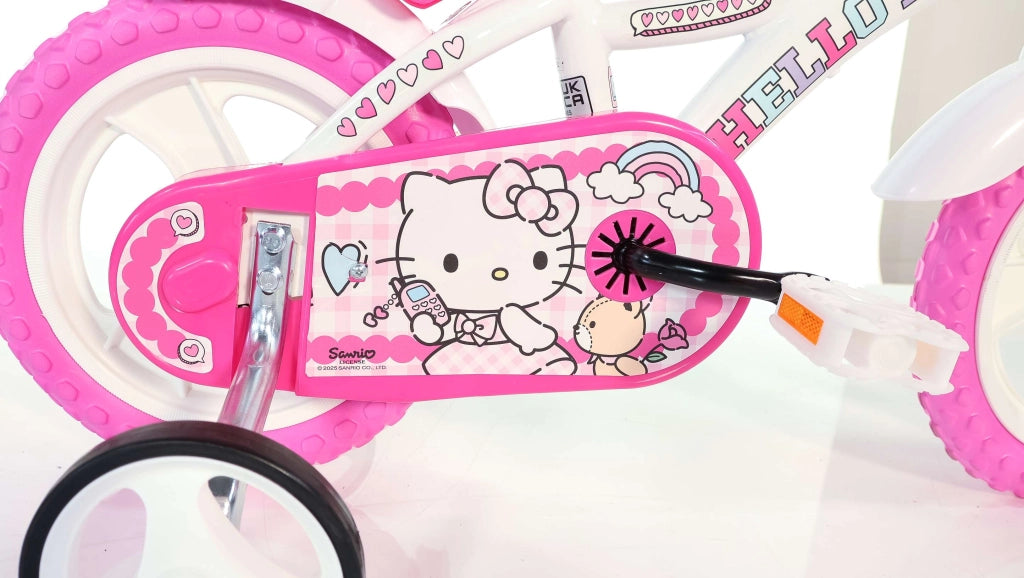 HELLO KITTY 12", bicicletta per bambini, adatta a bambini tra i 3 e i 5 anni, per altezza tra 85 e 105 cm, cestino, trom