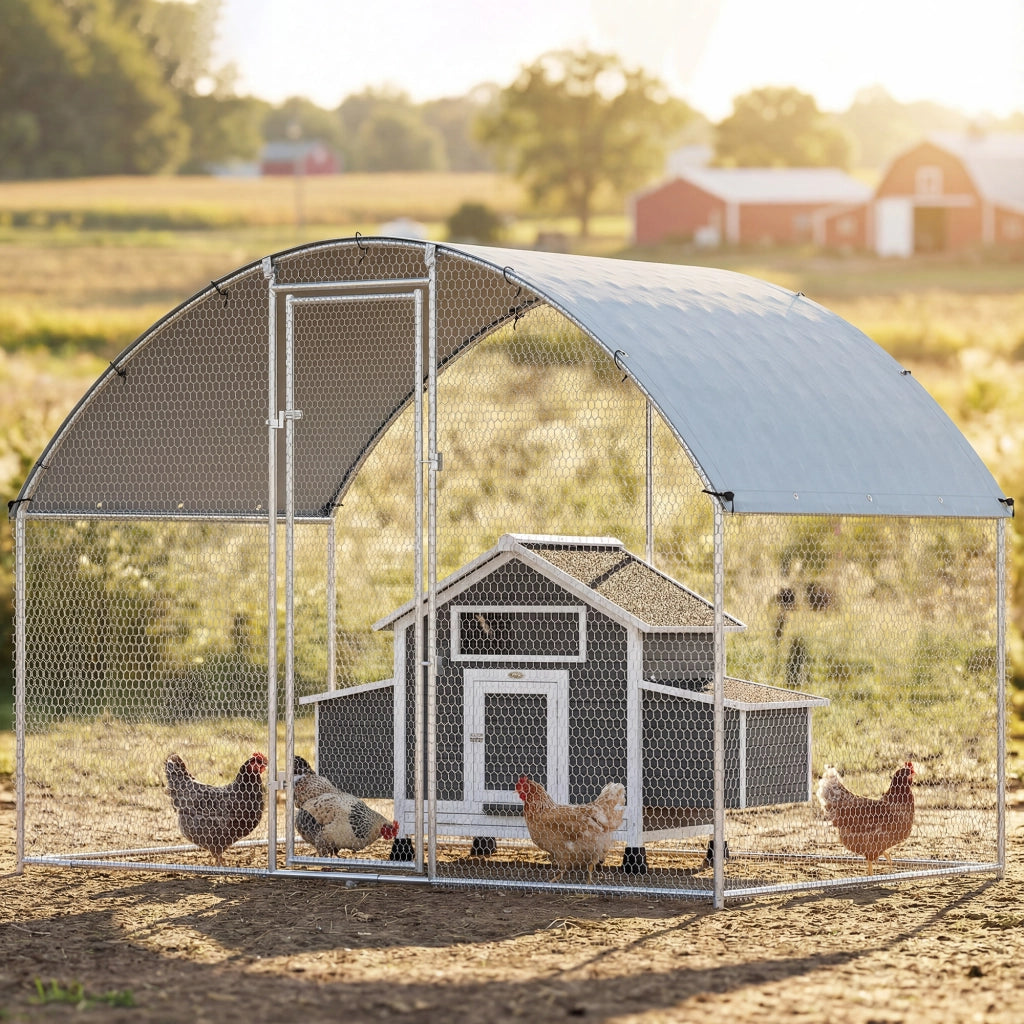 Pollaio per Galline da Esterno 280x170x190 cm con Tetto Impermeabile e Serratura in Acciaio Zincato Argento