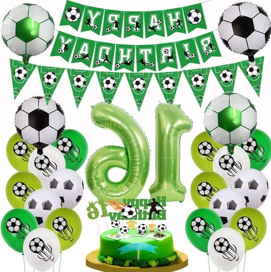 Decorazione di compleanno Calcio 16 anni - pallone di aria - decorazione verde - ragazzi - decorazione di torta - pallone 16 anni - ragazzo