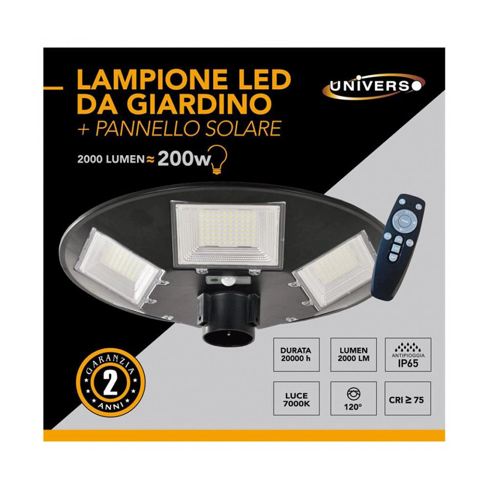 Trade Shop - Lampione Led Con Pannello Energia Solare 200 W Ip65 Sensore Movimento So-gd-200w -