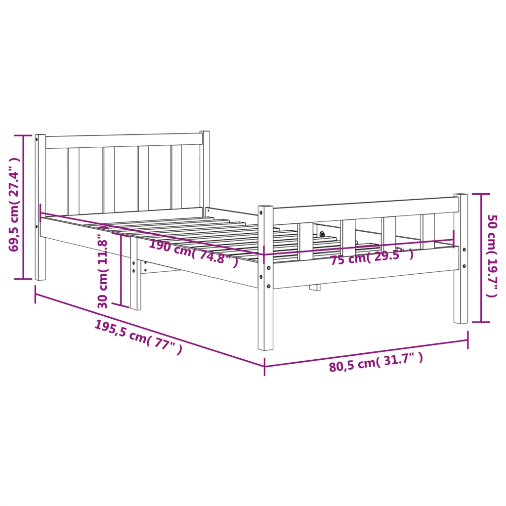 Letto senza Materasso Marrone Cera 75x190 cm in Legno di Pino