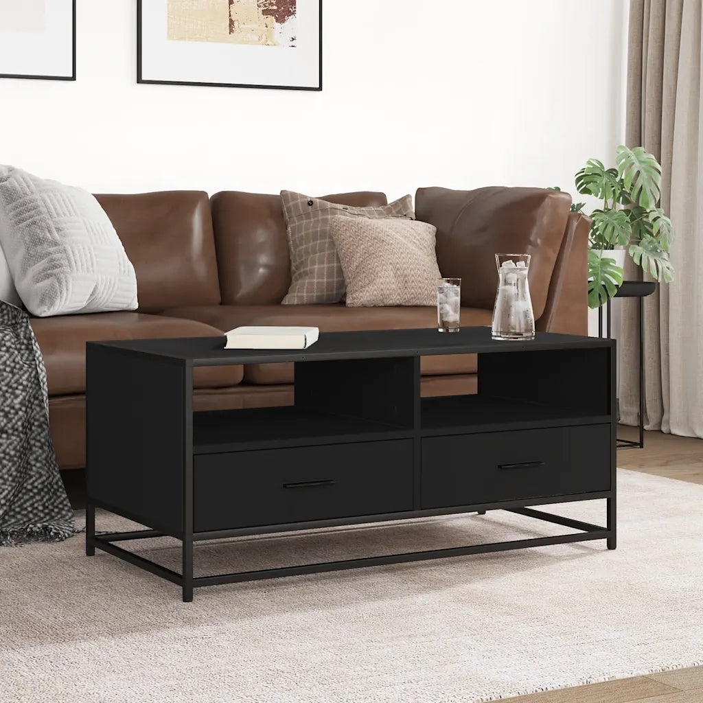 Tavolino Salotto Nero 100x50x45 cm Legno Multistrato e Metallo