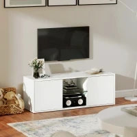 Mobile Porta TV fino a 55" Sospeso o a Terra, Ante Soft Close, Foro Passacavi e Ripiano in Vetro, Bianco