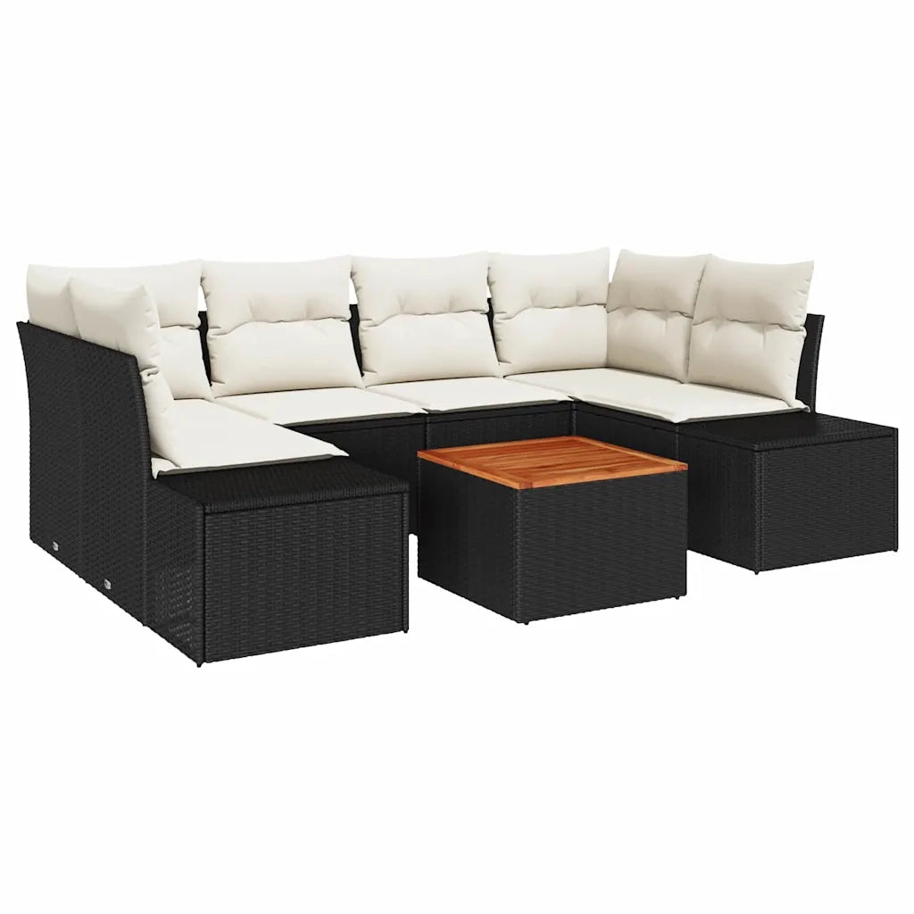Set Divano da Giardino 7 pcs Nero e Crema polyrattan