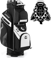 Borsa Carrello da Golf, Sacca da Golf con Serratura e Divisori a 14 Vie, 11 Tasche, Sacca Isolante, Tracolla Imbottita, Maniglie, Porta Ombrello e Cappuccio Antipioggia