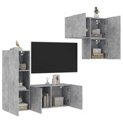 Mobili TV a Muro con LED 4 pz-Credenza per TV sospesa Grigio Cemento Legno Multistrato 571129
