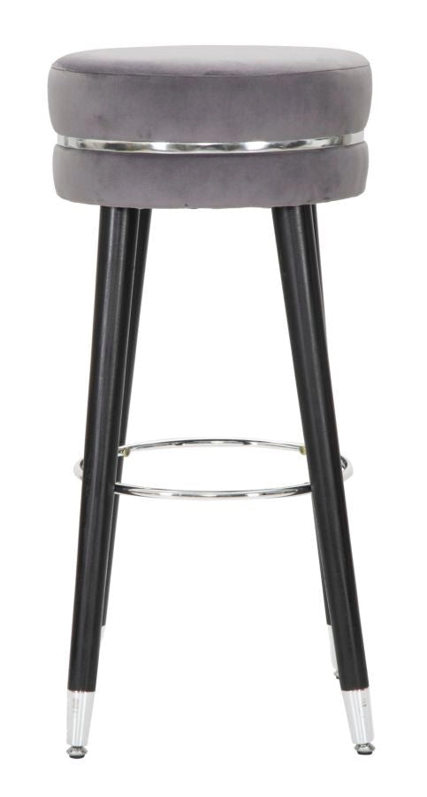 Sgabello Bar Paris Ø35x74 cm in Legno e Tessuto Vellutato Grigio