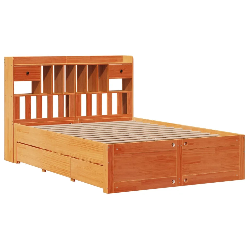 Letto Libreria senza Materasso Marrone Cera 140x200 cm in Pino