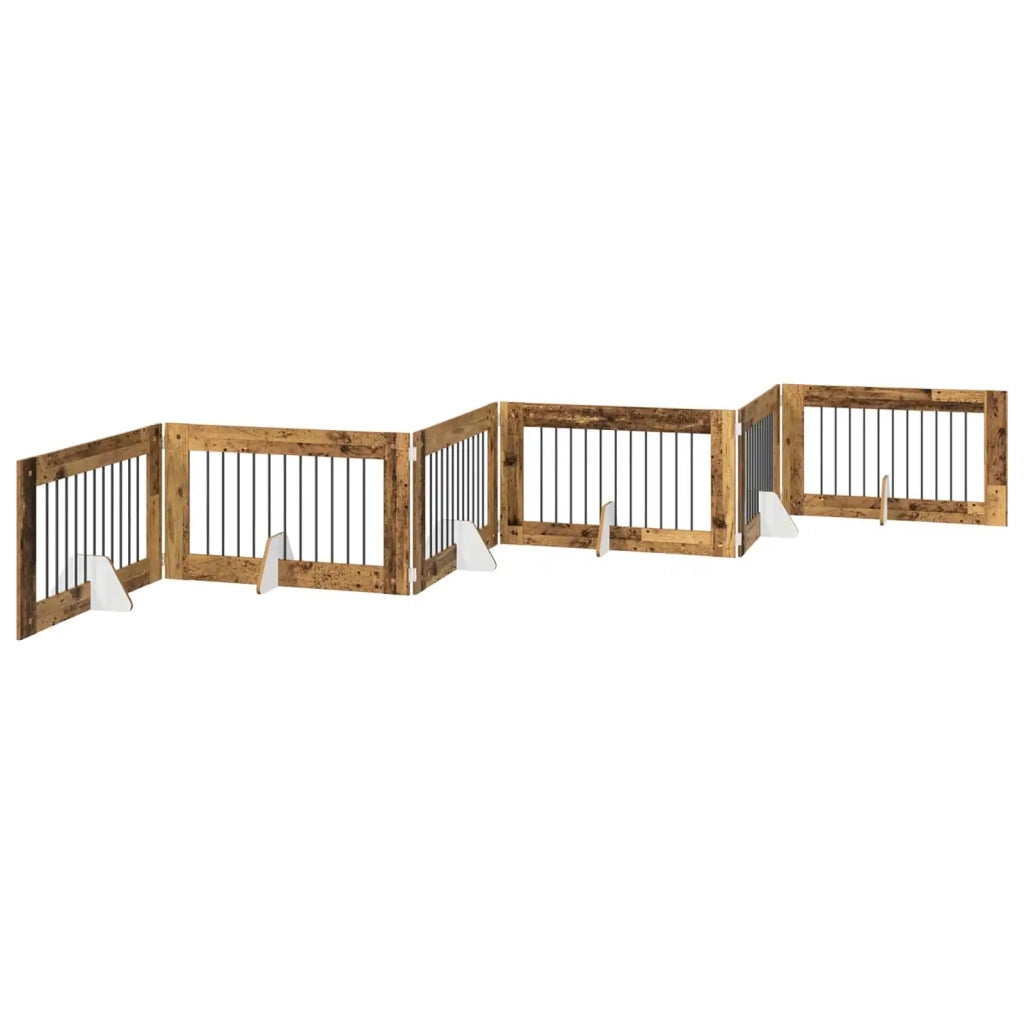 Cancello per cani con supporti 6 pz Legno antico 100 x 60 cm CFW6683708