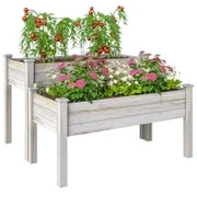 Fioriera da Esterno a 2 Livelli in Legno di Abete con Foro di Drenaggio, 115x114x76 cm