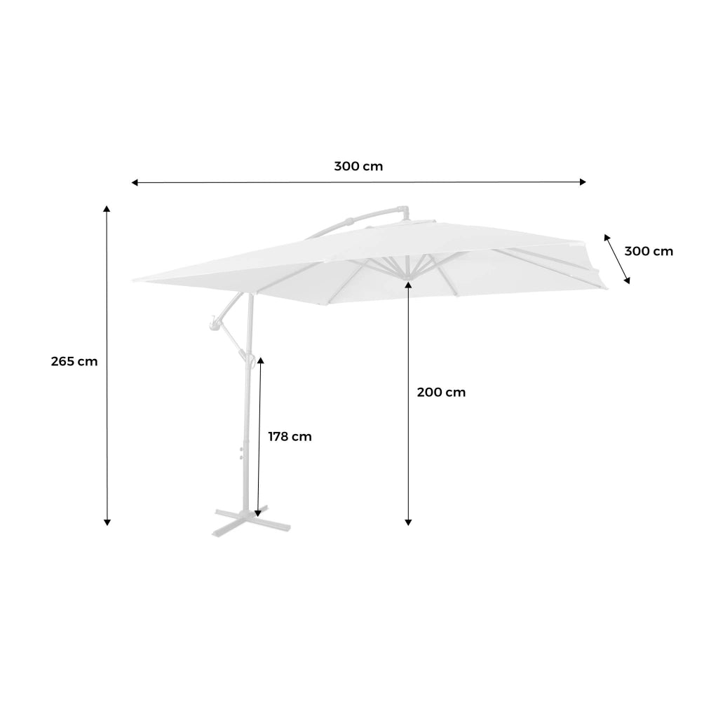 Ombrellone quadrato eccentrico, 3x3m, verde kaki