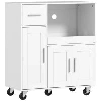 Mobiletto Microonde in Legno con Cassetto, 2 Armadietti, Ripiano Aperto e Piano Regolabile, 80x40x88.7 cm, Bianco