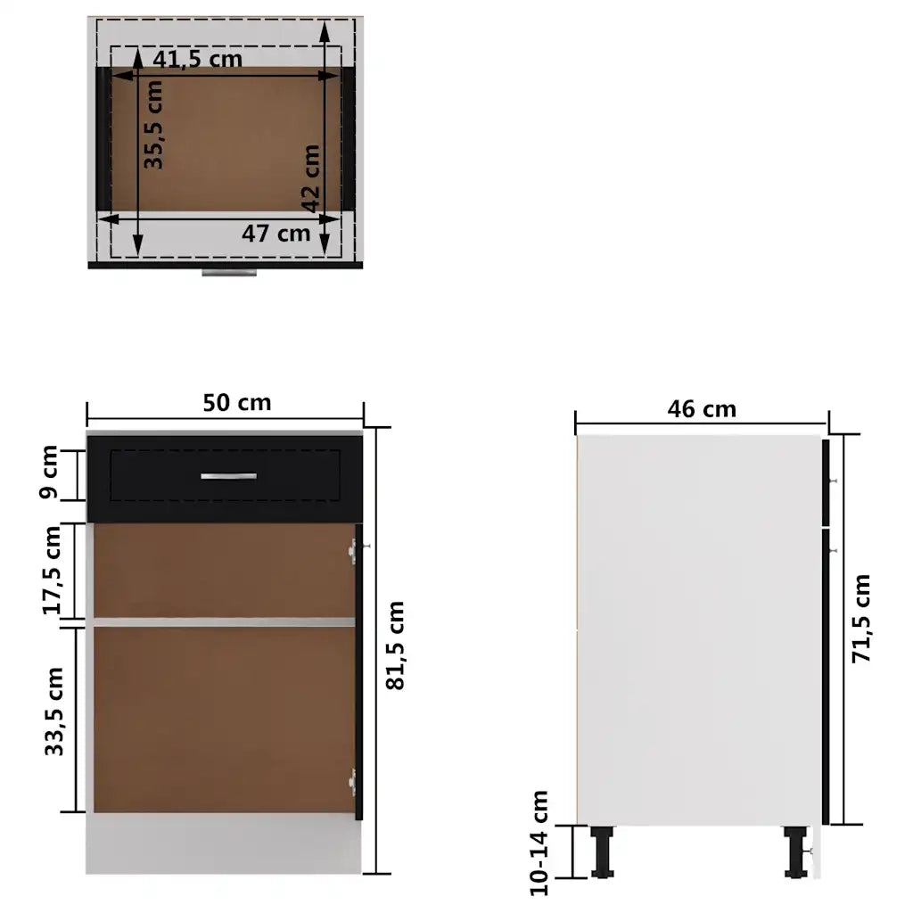 Pensile da cucina | Armadio con Cassetto ¡°Lyon¡± Nero 50x46x81,5 cm