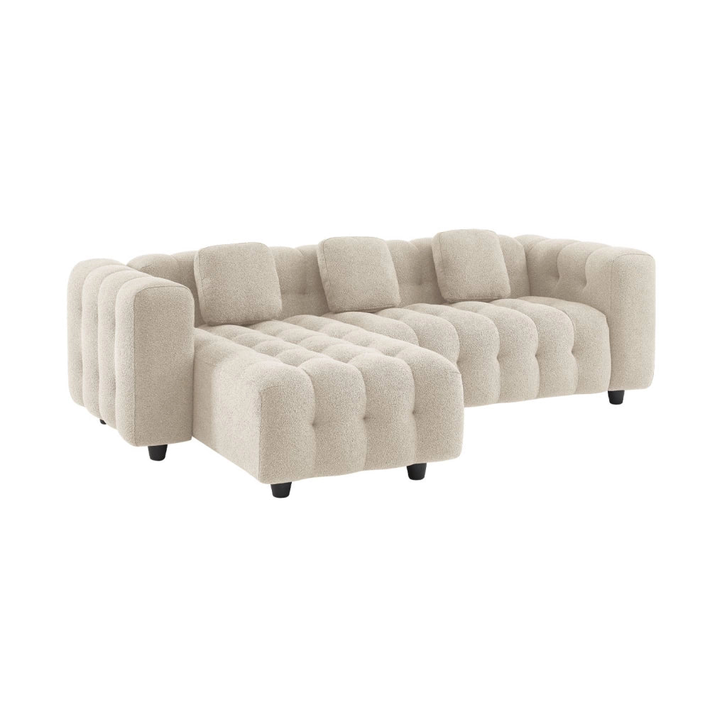 Divano angolare reversibile in tessuto bouclé testurizzato, beige
