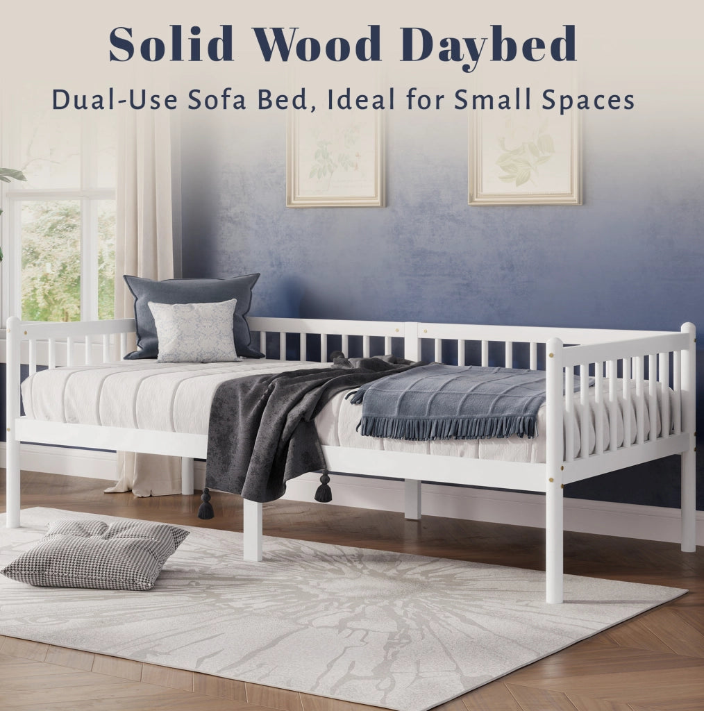 Letto singolo 90 × 200 cm con barriera su 3 lati, 14 listelli, senza materasso, in pino bianco