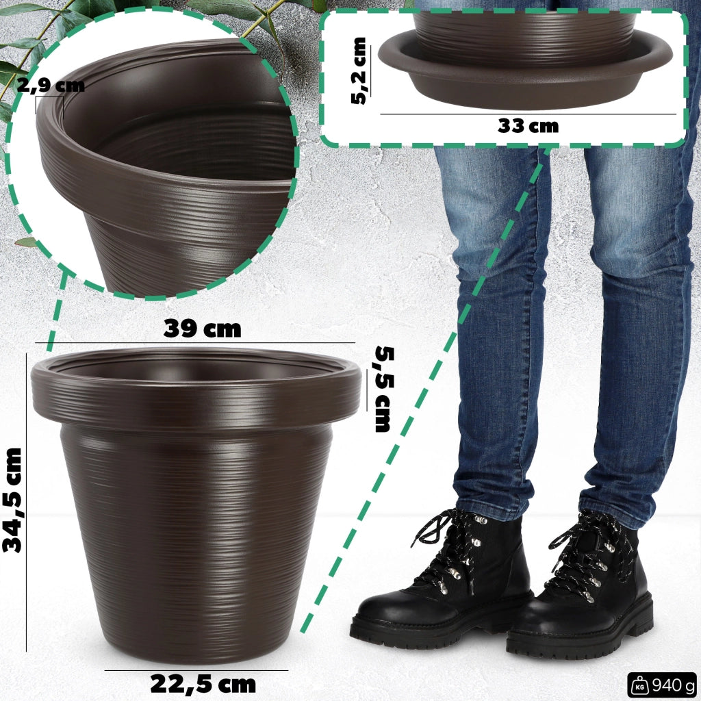 Vaso da giardino KADAX per fiori, con coperchio e supporto, grande, marrone, 39 cm
