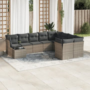 Set Divano da Giardino 10 pz con Cuscini Grigio in Polyrattan 3250029