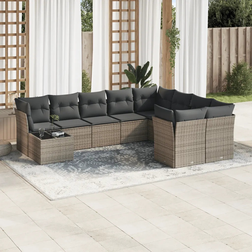 Set Divano da Giardino 10 pz con Cuscini Grigio in Polyrattan 3250029