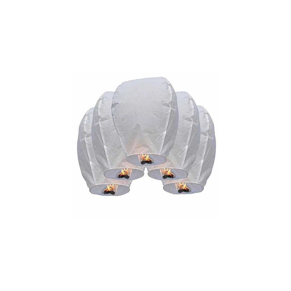 Trade Shop - Set 5 Lanterne Sky Volanti Bianche Cinesi Cielo Bianco Festa Notturno Matrimonio -