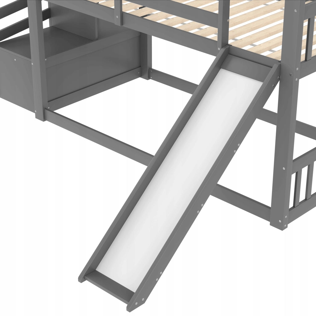 Letto a castello 90x200 con ripostiglio e scivolo grigio - Xylo