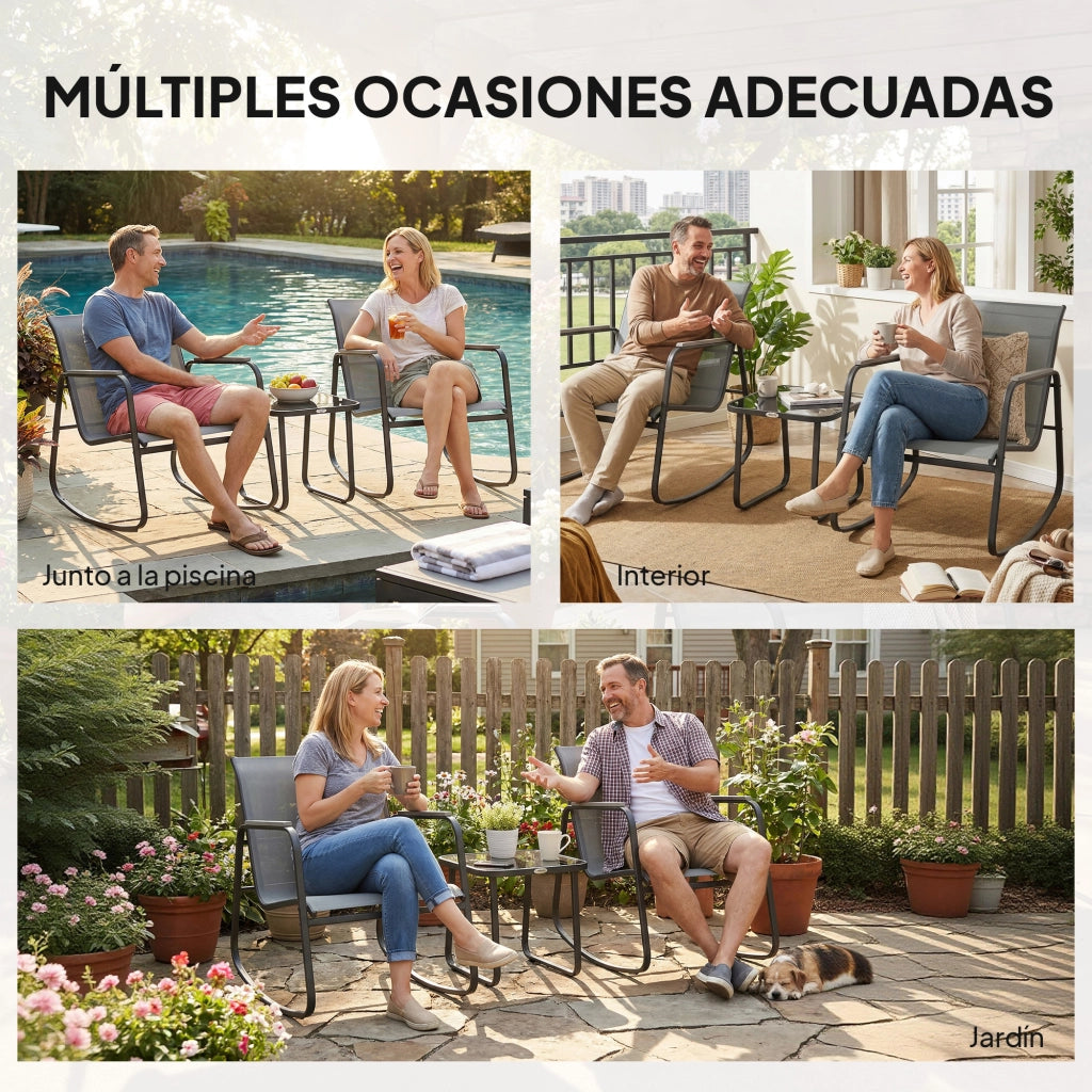 Set Giardino 3 Pezzi con 2 Sedie e Tavolo ¨C Zephmum ¨C Grigio, Acciaio, Vetro