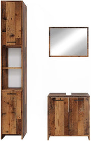 Set mobili bagno Kiko, Rovere rustico, 58 cm, composto da mobile sottolavabo, specchiera e colonna alta