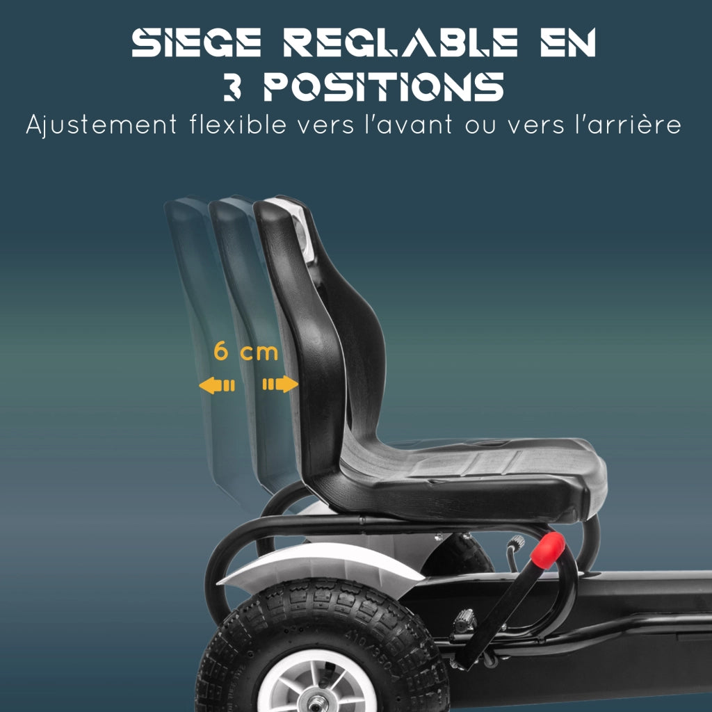 Go-kart a pedali per bambini ¨C Xylo ¨C sedile regolabile 3 posizioni, freno a mano, 5-12 anni, bianco nero