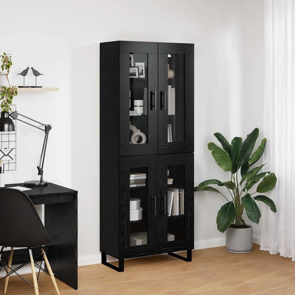 Credenza 2 pcs Rovere Nero Legno Stratificato e Vetro 3403197