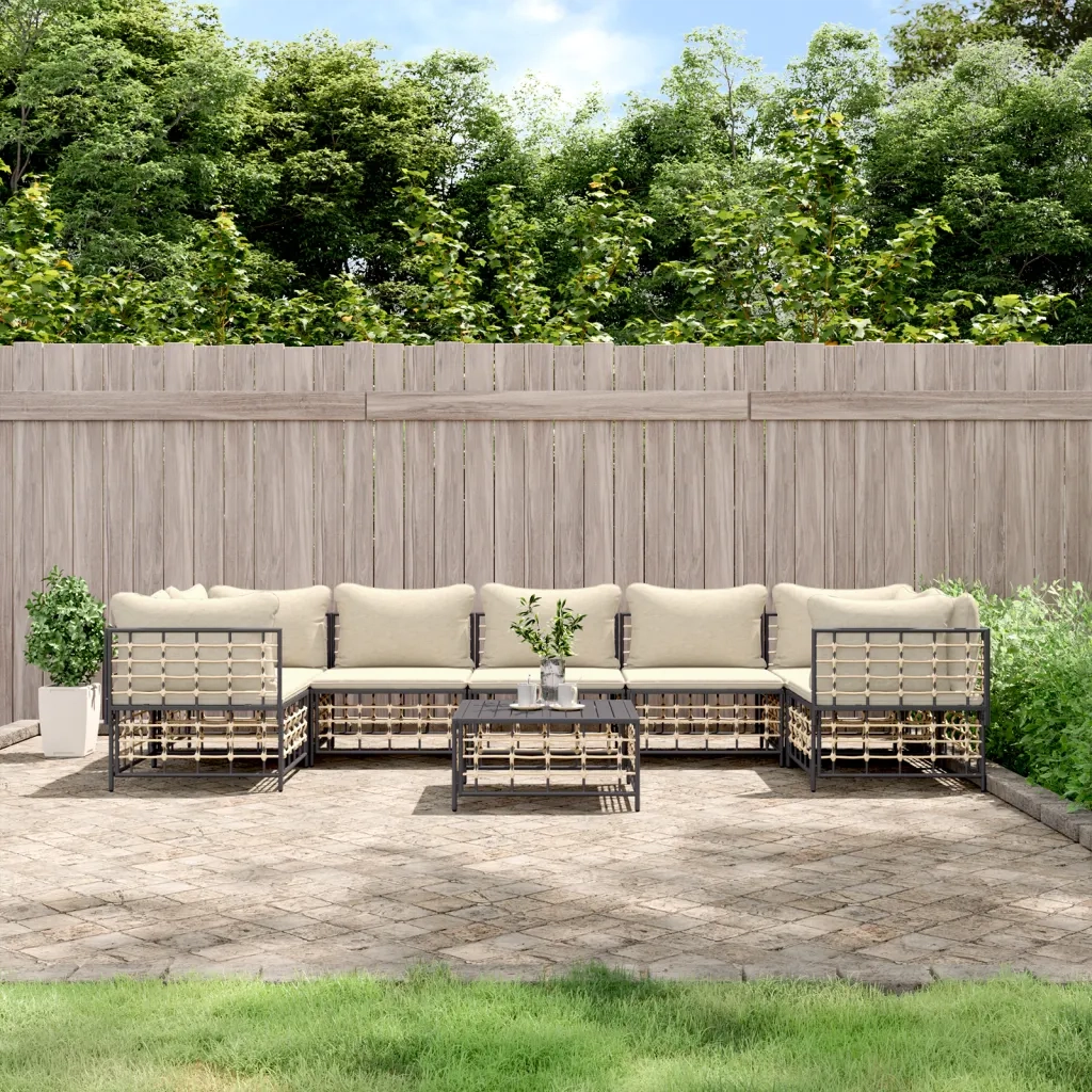 Set Divani da Giardino 8 pz con Cuscini Antracite in Polyrattan 3186802