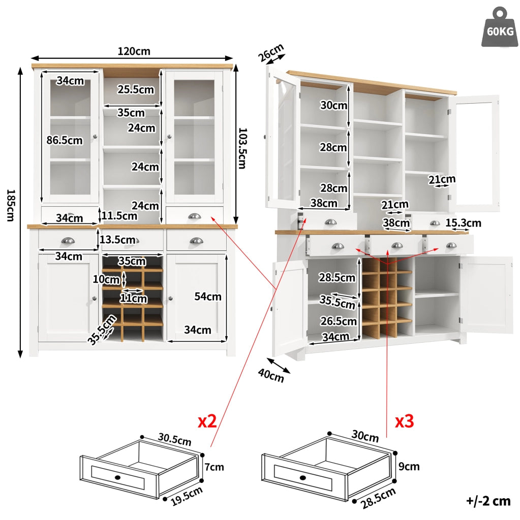 Mobile alto 120x40x185 cm con anta in vetro e chiusura soft close in MDF e metallo; bianco